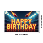 Neon Style Happy Birthday Banner with Flaming Footballs Party Decoration Backdrop for Birthday Parties Photography Props Sports Themed Events Celebration Decorations