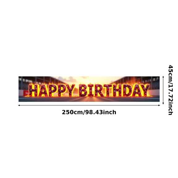 Neon Style Happy Birthday Banner with Racing Track Elements Party Decoration Backdrop for Birthday Party Celebrations Photography Props Decorations
