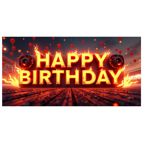 Neon Style Happy Birthday Banner with Racing Track Elements Party Decoration Backdrop for Birthday Party Celebrations Photography Props Decorations