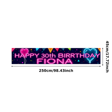 Neon Style Personalized Happy 30th Birthday Banner for Fiona Party Supplies Backdrop Decorations Photo Booth Background Party Decor Photo Props Celebration Decorations