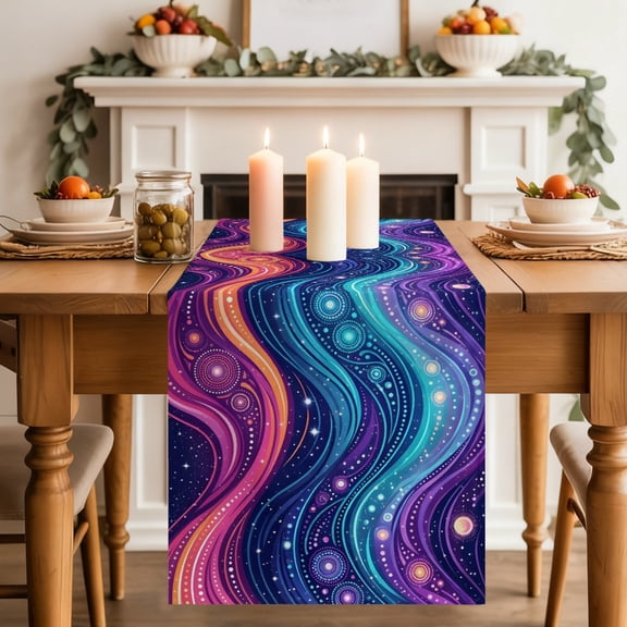 Neon Style Table Runner 13x36 Inch Abstract Boho Colorful Flowing Waves Cotton Linen Dining Table Runner Ideal for Dresser Kitchen Coffee Tables - Machine Washable