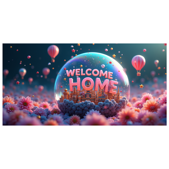 Neon Style Welcome Home Banner Heart Shaped Elements Backdrop Party Decorations for Family Reunion Homecoming Events Community Gatherings and Celebration Parties