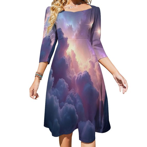 Neon Summer Sky Sweetheart Knot Flared Dress Fashion Design Large Size Loose Dress Spring Summer Women Dress