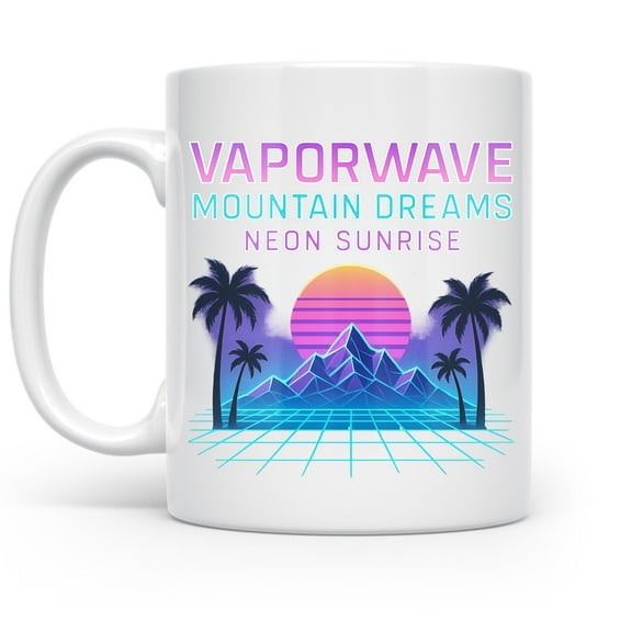 Retro Gamers 11 oz Coffee Mug - Neon Sunrise White Ceramic Gift