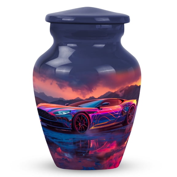 Neon Sunset Dreamscape Car - Small Decorative Urn - Tiny Decorative Urn for Human Ashes - Small Keepsake for Adults - Elegant and Portable 3 Inch, 1 Pc