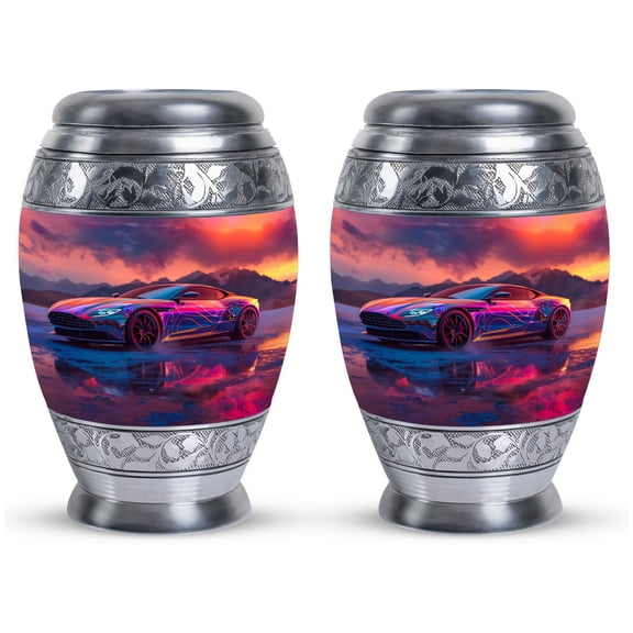 Neon Sunset Dreamscape Neon Sunset Dreamscape Car - Keepsake Urns - Petite Memorial Urn For Adult Men - Small Elegant Urn For Human Ashes 3 Inch, Set Of 2