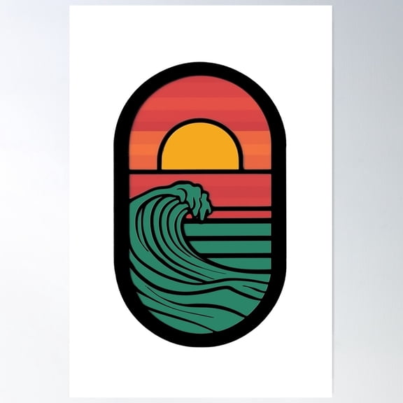 Neon Sunset Wave Poster Wall Art, Modern Wall Decor For Living Room Bedroom, 8x12 UNFRAMED