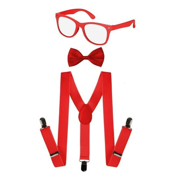 Neon Suspender, Bowtie Accessory Set for Adult - Red