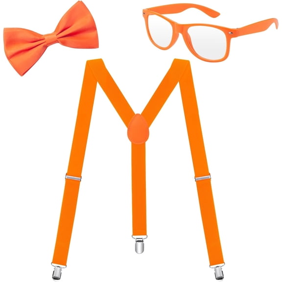 Neon Suspenders, Bow Tie, Sunglasses Accessory Set for Men Women, 80s Dress Up Costumes Clip on Suspenders