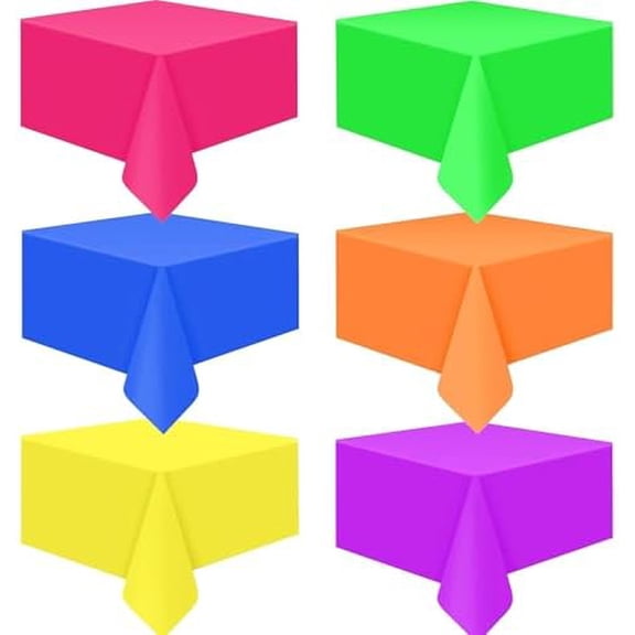 Neon Table Cloths 6 Pack, Disposable Plastic Rainbow Tablecloth for Party Decorations Birthday Wedding Supplies (Neon Color)