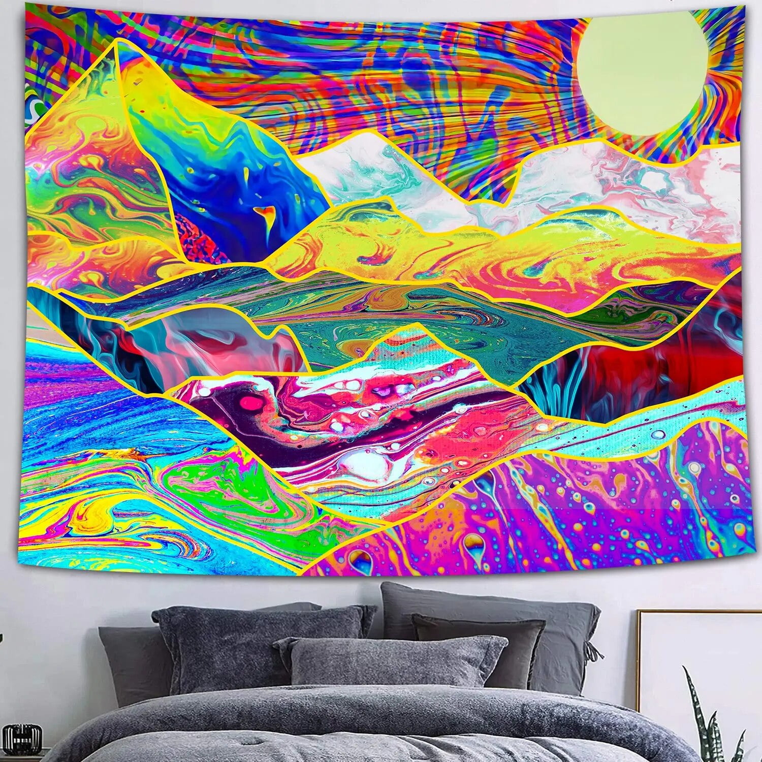 Neon Tapestry Cyberpunk Future City 3D World Home Decor Boho Hippie