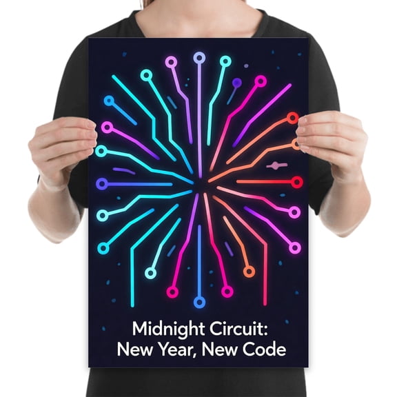 Neon Tech Art, 13x19 glossy print for programmers and modern office wall decor vibrant accents