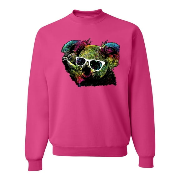 Neon Technicolor Trippy Party Rainbow Koala | Mens Animal Lover Crewneck Graphic Sweatshirt, Fuschia, 2XL