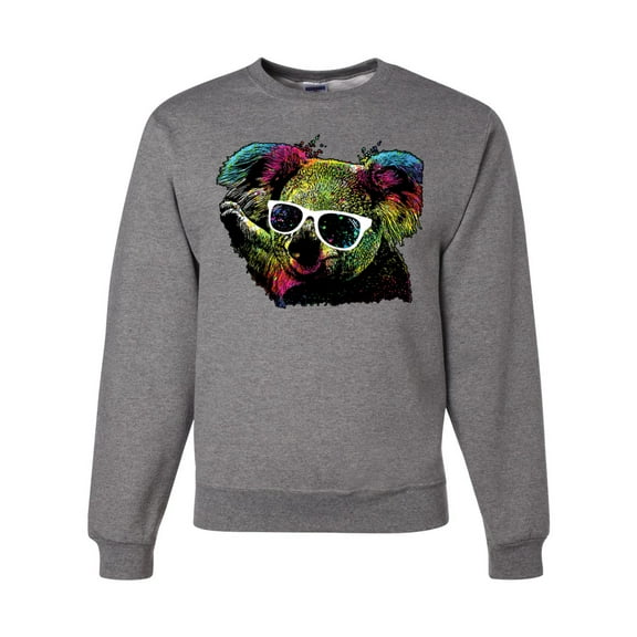 Neon Technicolor Trippy Party Rainbow Koala | Mens Animal Lover Crewneck Graphic Sweatshirt, Heather Grey, 3XL