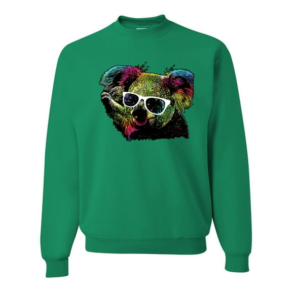 Neon Technicolor Trippy Party Rainbow Koala | Mens Animal Lover Crewneck Graphic Sweatshirt, Kelly, 3XL