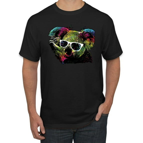 Neon Technicolor Trippy Party Rainbow Koala | Mens Animal Lover Graphic T-Shirt, Black, Small
