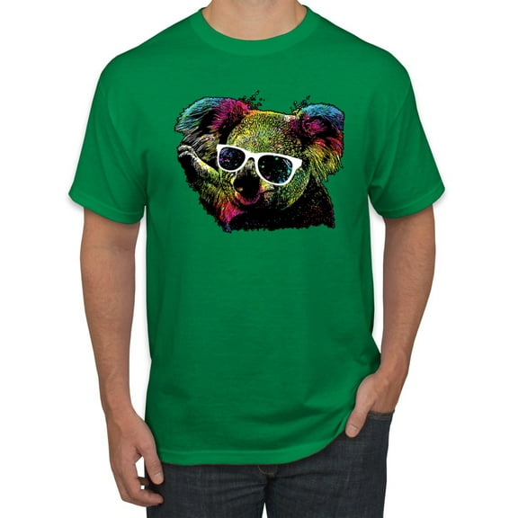 Neon Technicolor Trippy Party Rainbow Koala | Mens Animal Lover Graphic T-Shirt, Kelly, Medium