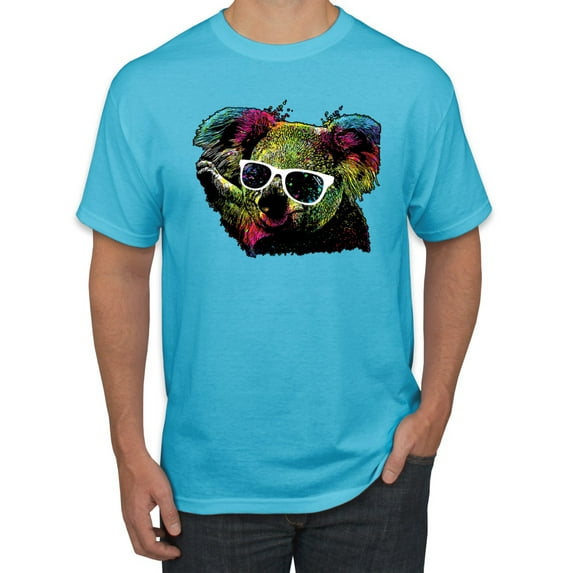 Neon Technicolor Trippy Party Rainbow Koala | Mens Animal Lover Graphic T-Shirt, Light Turquoise, X-Large