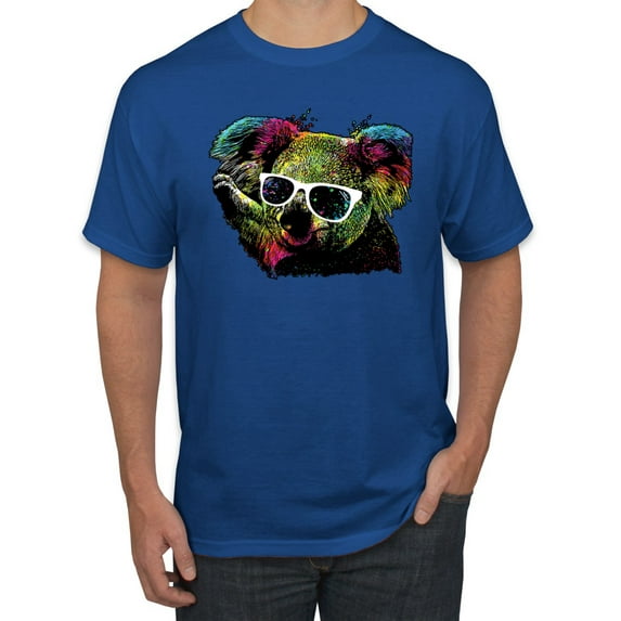 Neon Technicolor Trippy Party Rainbow Koala | Mens Animal Lover Graphic T-Shirt, Royal, 2XL