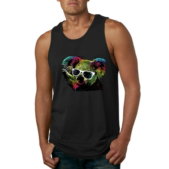 Neon Technicolor Trippy Party Rainbow Koala | Mens Animal Lover Graphic Tank Top, Black, Small