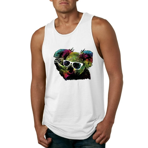 Neon Technicolor Trippy Party Rainbow Koala | Mens Animal Lover Graphic Tank Top, White, Medium