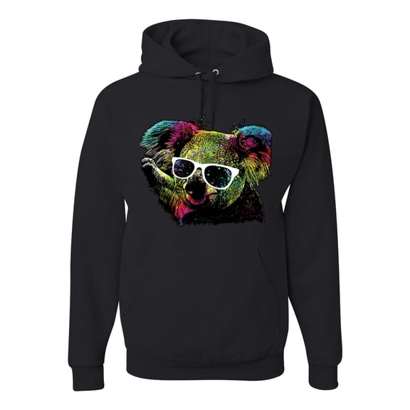 Neon Technicolor Trippy Party Rainbow Koala | Mens Animal Lover Hooded Sweatshirt Graphic Hoodie, Black, 2XL