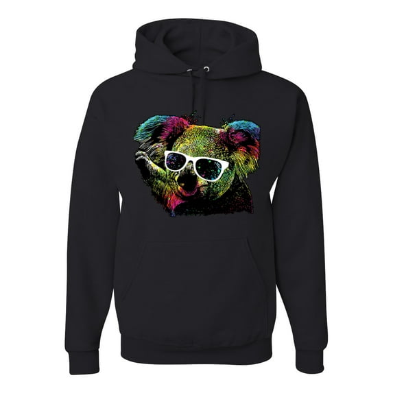 Neon Technicolor Trippy Party Rainbow Koala | Mens Animal Lover Hooded Sweatshirt Graphic Hoodie, Black, 3XL