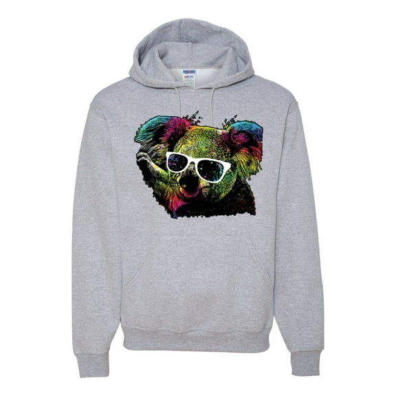 Neon Technicolor Trippy Party Rainbow Koala | Mens Animal Lover Hooded Sweatshirt Graphic Hoodie, Heather Grey, 3XL