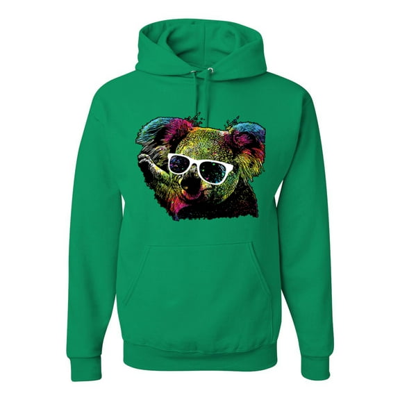 Neon Technicolor Trippy Party Rainbow Koala | Mens Animal Lover Hooded Sweatshirt Graphic Hoodie, Kelly, 2XL