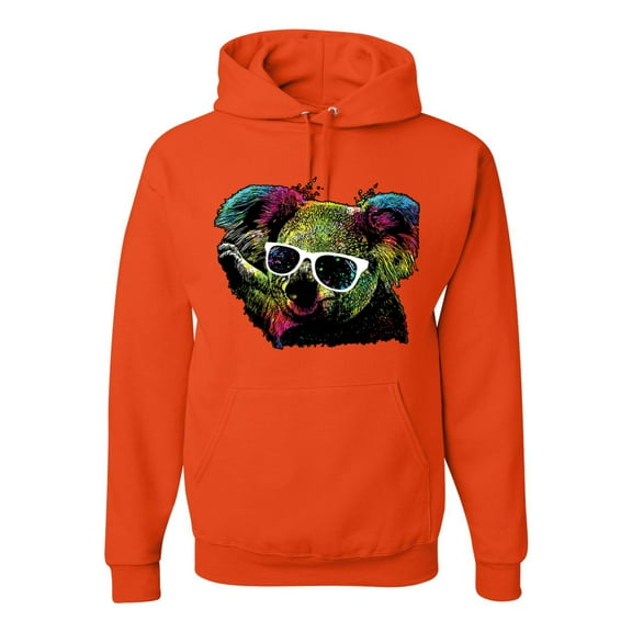 Neon Technicolor Trippy Party Rainbow Koala | Mens Animal Lover Hooded Sweatshirt Graphic Hoodie, Orange, 2XL