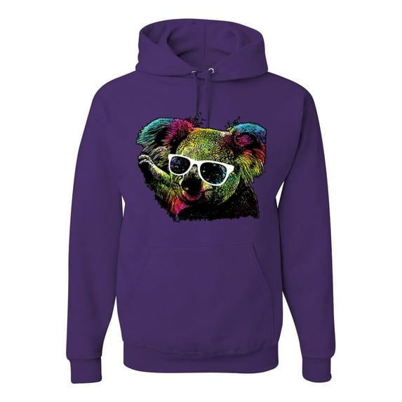 Neon Technicolor Trippy Party Rainbow Koala | Mens Animal Lover Hooded Sweatshirt Graphic Hoodie, Purple, X-Large