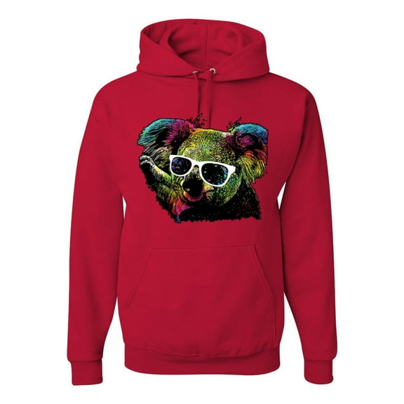 Neon Technicolor Trippy Party Rainbow Koala | Mens Animal Lover Hooded Sweatshirt Graphic Hoodie, Red, X-Large