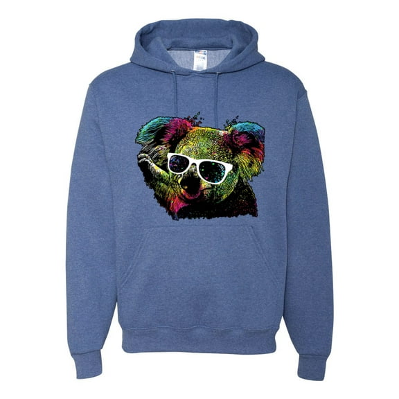 Neon Technicolor Trippy Party Rainbow Koala | Mens Animal Lover Hooded Sweatshirt Graphic Hoodie, Vintage Heather Blue, Large