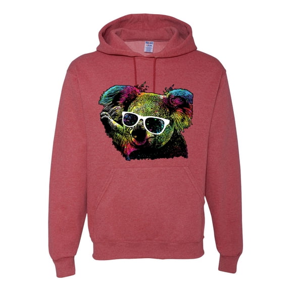 Neon Technicolor Trippy Party Rainbow Koala | Mens Animal Lover Hooded Sweatshirt Graphic Hoodie, Vintage Heather Red, Medium