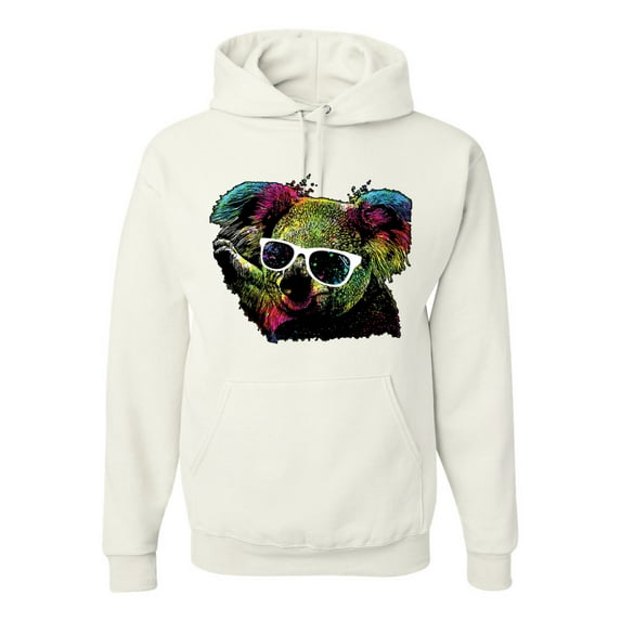 Neon Technicolor Trippy Party Rainbow Koala | Mens Animal Lover Hooded Sweatshirt Graphic Hoodie, White, 2XL
