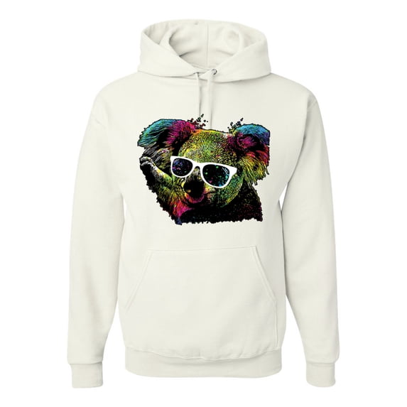 Neon Technicolor Trippy Party Rainbow Koala | Mens Animal Lover Hooded Sweatshirt Graphic Hoodie, White, Medium
