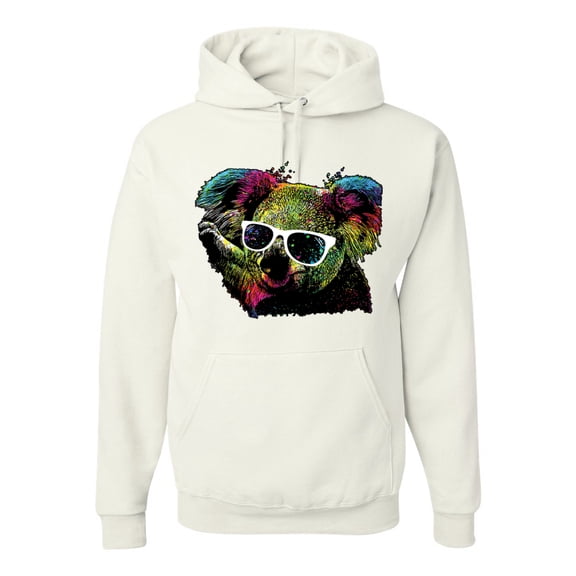 Neon Technicolor Trippy Party Rainbow Koala | Mens Animal Lover Hooded Sweatshirt Graphic Hoodie, White, X-Large