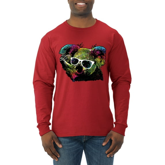 Neon Technicolor Trippy Party Rainbow Koala | Mens Animal Lover Long Sleeve T-Shirt, Red, Large