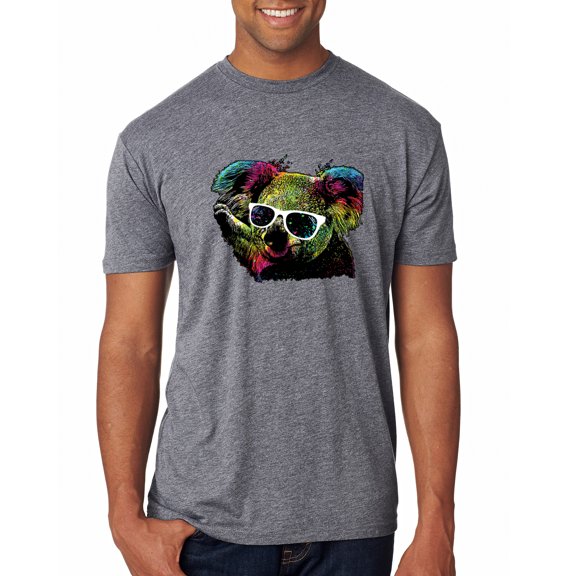 Neon Technicolor Trippy Party Rainbow Koala | Mens Animal Lover Premium Tri Blend T-Shirt, Premium Heather, 2XL
