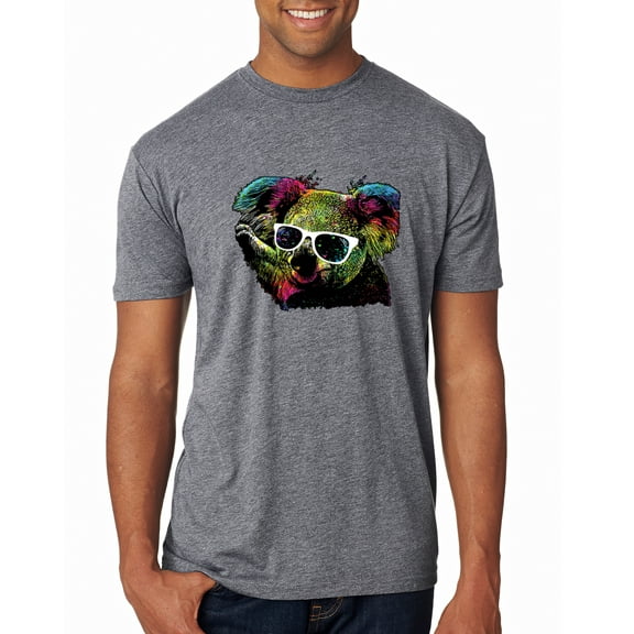 Neon Technicolor Trippy Party Rainbow Koala | Mens Animal Lover Premium Tri Blend T-Shirt, Premium Heather, Small