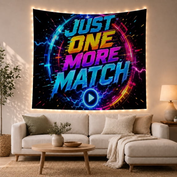 Neon Text on Black Background with Electric Lightning, Energetic Digital Art for Gamers, Gaming Wall Art Decor, Birthday Gift Tapestry Wall Hanging for Gaming Room and Dorm
