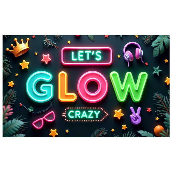 Neon Theme LET'S GLOW CRAZY Fun Party Banner for Night Event Celebration Indoor Use