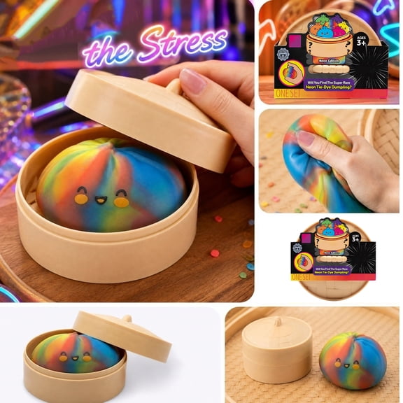 Neon Tie-Dye Dumpling Squishy Toy with Slow Rising Squeeze Sensory Squeeze, 3.3 Inches, Rainbow Tie-Dye Design, for Relaxation, Toy