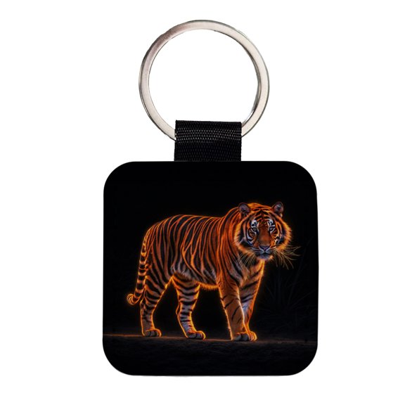 Neon Tiger Orange Faux Leather Square Keychain