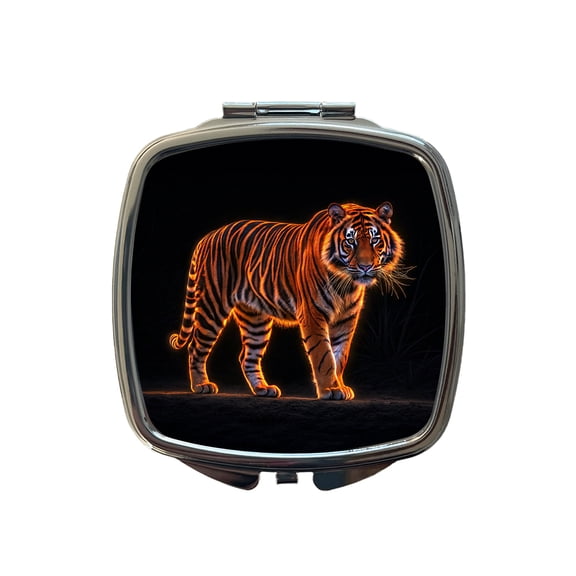 Neon Tiger Orange Travel Makeup Handbag Purse Small Pocket Compact Mirror