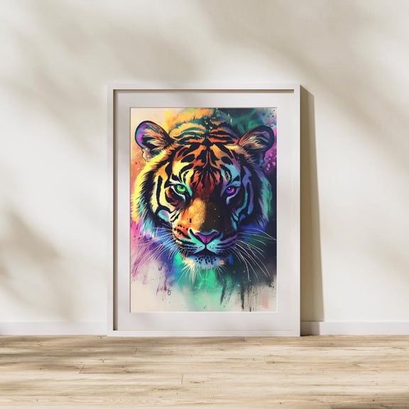 Neon Tiger Print Fierce Jungle Cat Wall Art Poster Decor, Unframed Poster Size 8x12 F03.1.22l391