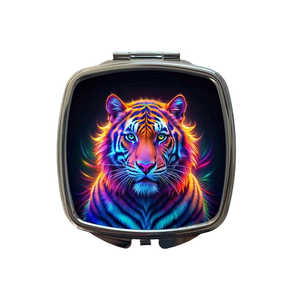 Neon Tiger Travel Makeup Handbag Purse Small Pocket Compact Mirror