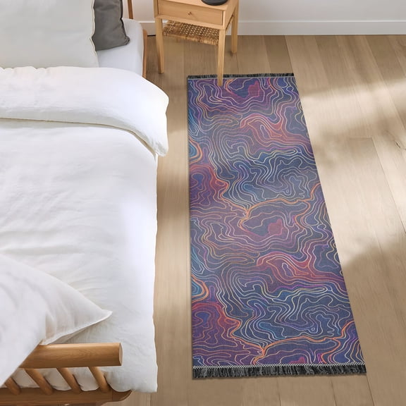 Neon Topography Lines Runner Area Rug 2x6 Soft Non-Slip Washable Bedside Carpet for Hallway Bedroom Living Room Home Decor