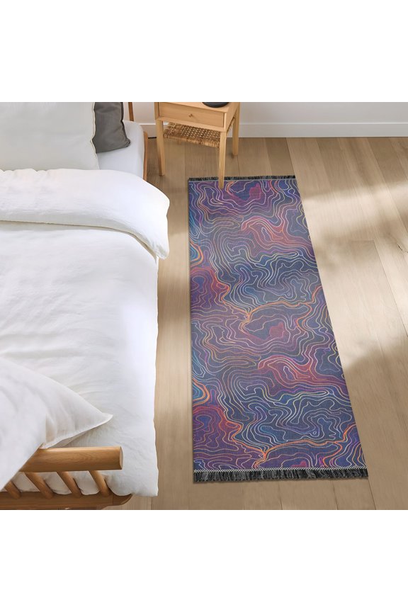 Neon Topography Lines Runner Area Rug 2x6 Soft Non-Slip Washable Bedside Carpet for Hallway Bedroom Living Room Home Decor