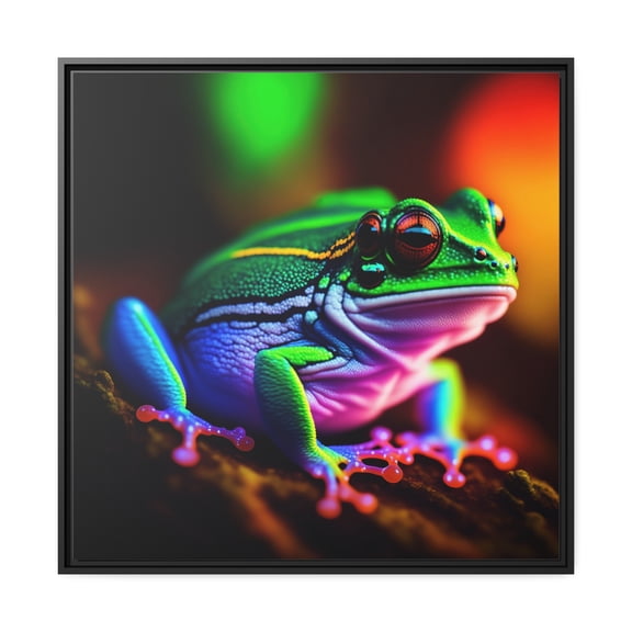 Neon Tree Frog Framed Canvas Wall Art - Pop Art by Stephen Chambers